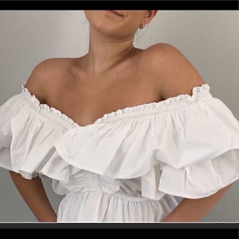 Zara White Ruffled V-Neck Blouse - Picture 7 of 8